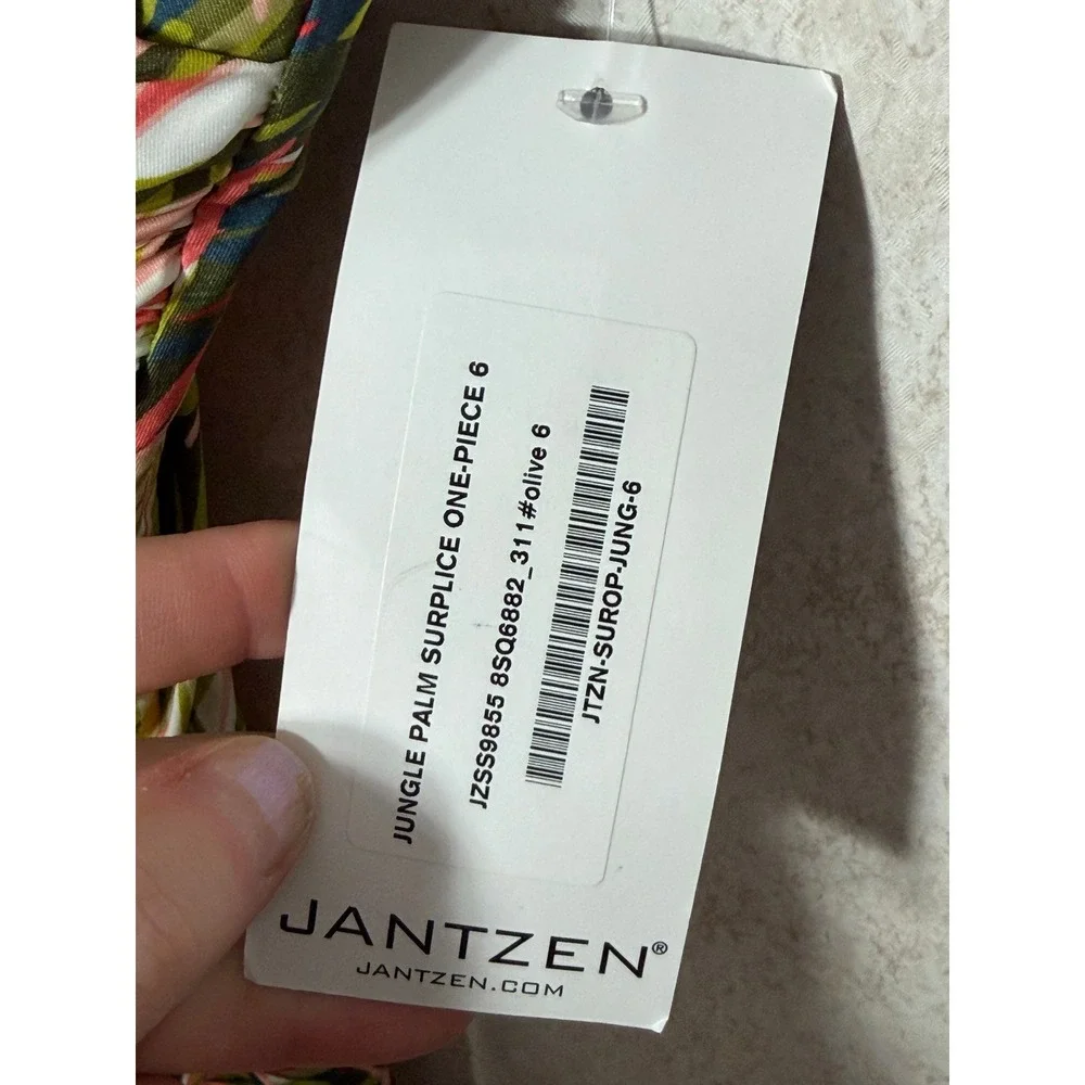 Jantzen Jungle Palm Surplice One Piece Swimsuit Size 6 Green Pink Tropical Beach